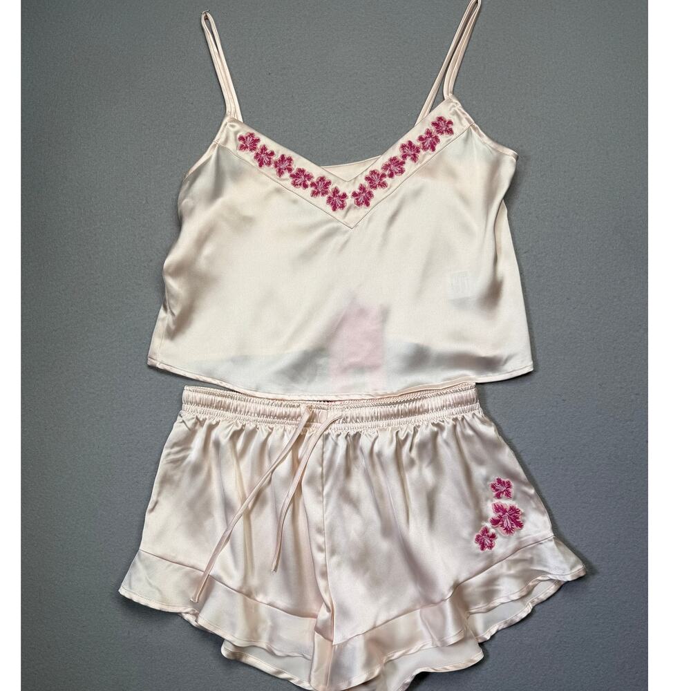 Macy's Flower Show Women's Embroidered Cami 2-Pc. Sleep Set XS Cream/pink $50